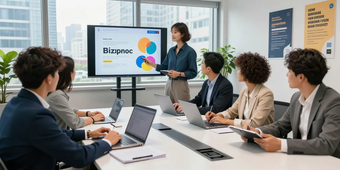 Diverse professionals collaborating in a modern workspace on innovative bizop opportunities.